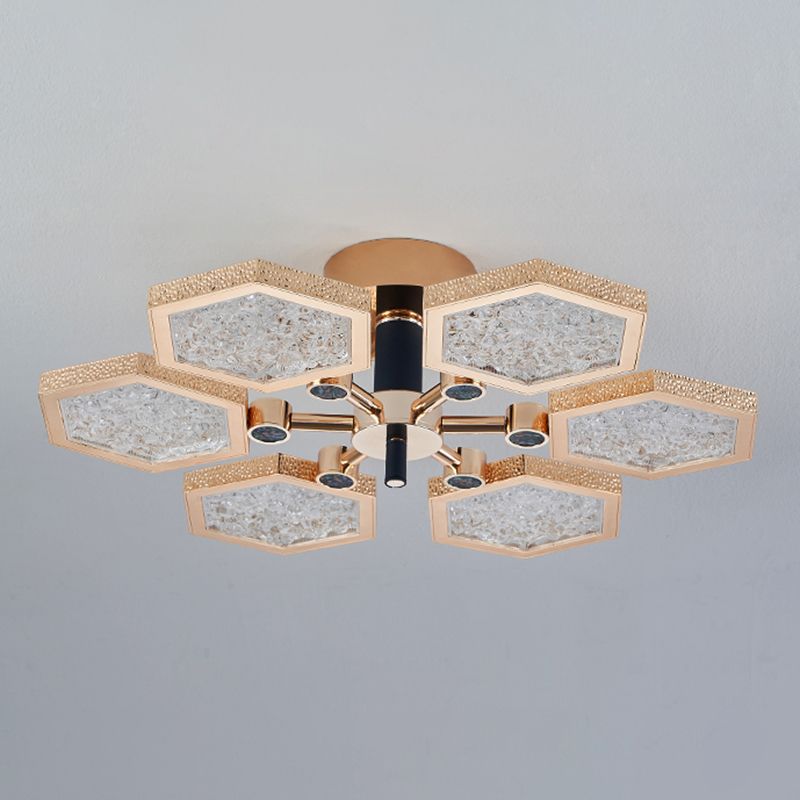 Hexagon Ceiling Light Fixtures Modern Multi-Head Semi Flush Mount Lamp for Living Room