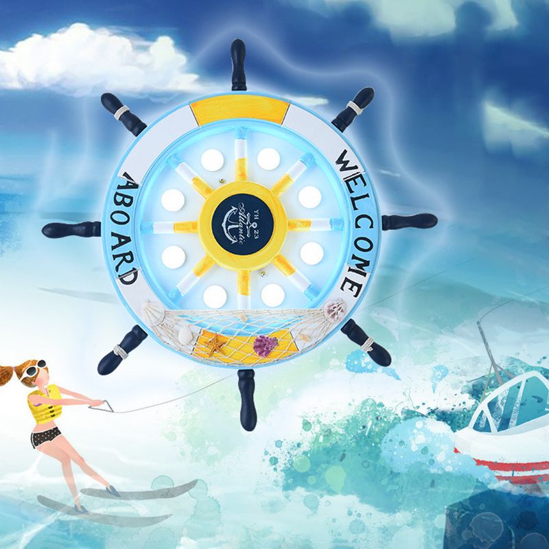 Mediterranean Flushmount Light Creative Cartoon Boat Rudder Personality Boy and Girl Bedroom Study Resin Energy-saving Lamps