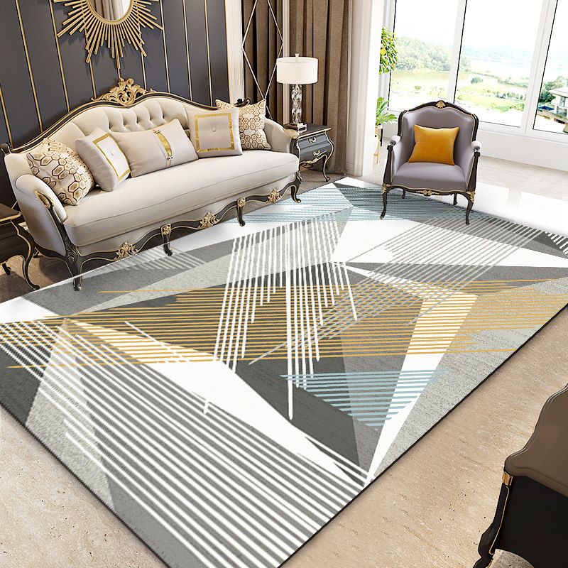 Beige Color Piece Rug Polyester Line Indoor Rug Non-Slip Backing Rug for living Room