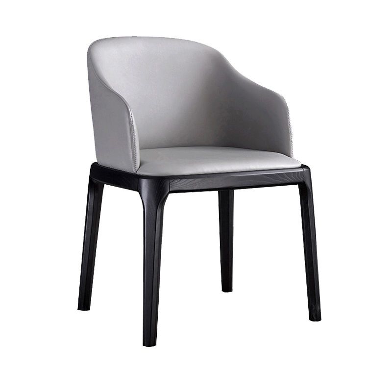 Contemporary Style Leather Chair Arm Parsons Chair with Wooden Legs for Kitchen