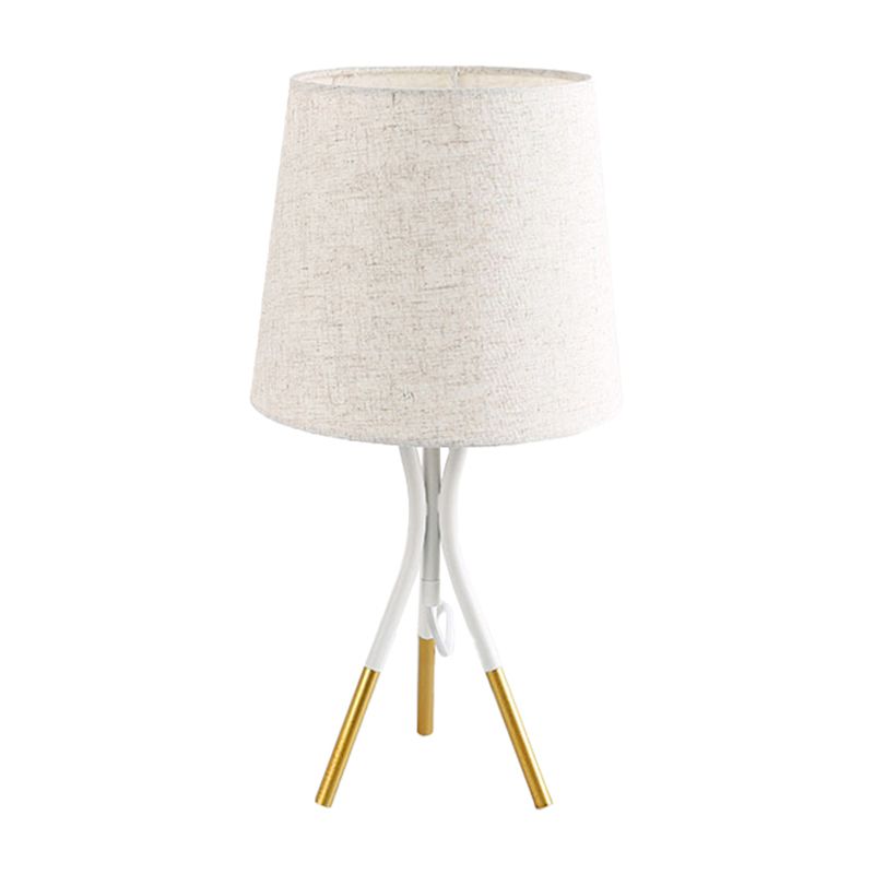 Conical Fabric 3-Leg Table Lamp Nordic 1 Bulb Black/White and Gold Night Stand Light for Bedroom