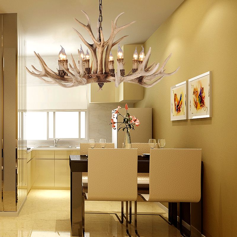 Resin Light Brown Hanging Chandelier Deer Antler 8/12/24 Bulbs Traditional Pendant Light Fixture for Dining Room