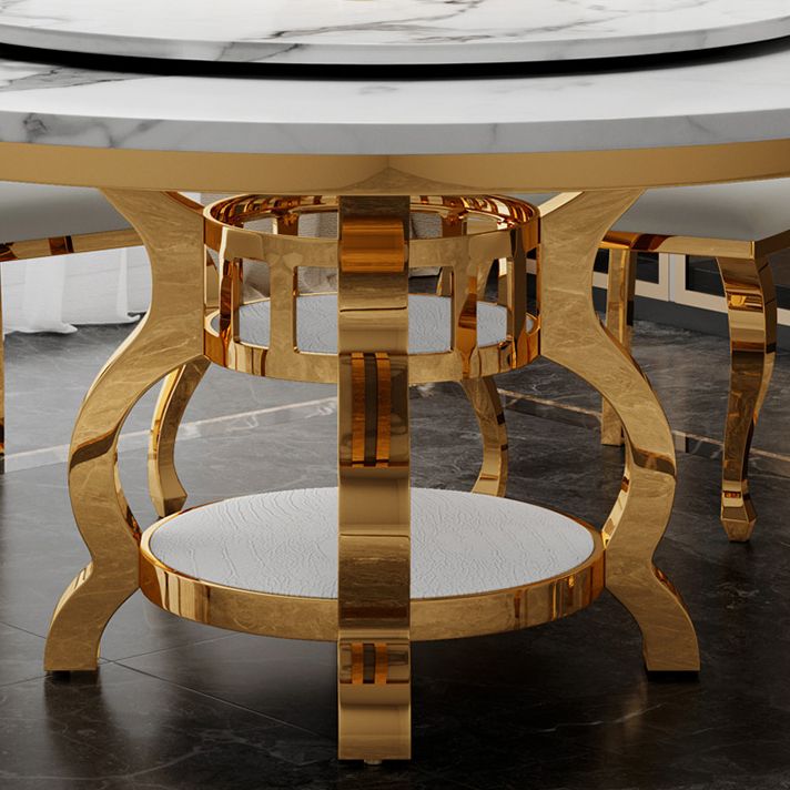 Metal Mesa de comedor redondo tradicional de lujo Mesa interior de mármol con base de pedestal