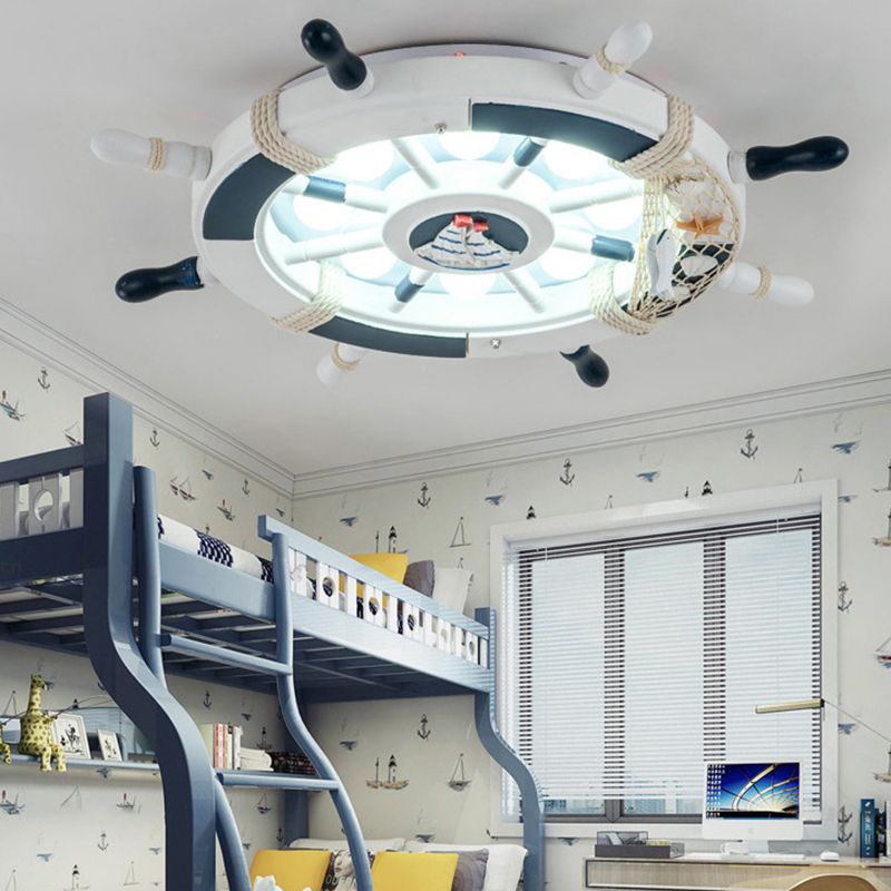 Salle des enfants Plafond Fixation de la lumière Creative Boy Bedroom Study Cartoon Pirate Ship Rudder Mediterranean Style LED LED