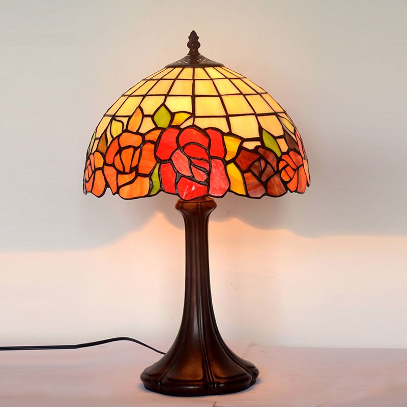 Roseborder Buntglas Nachtlampe Tiffany 1 Glühbirnen -Couchtischbeleuchtung mit Gitterlampenschirm