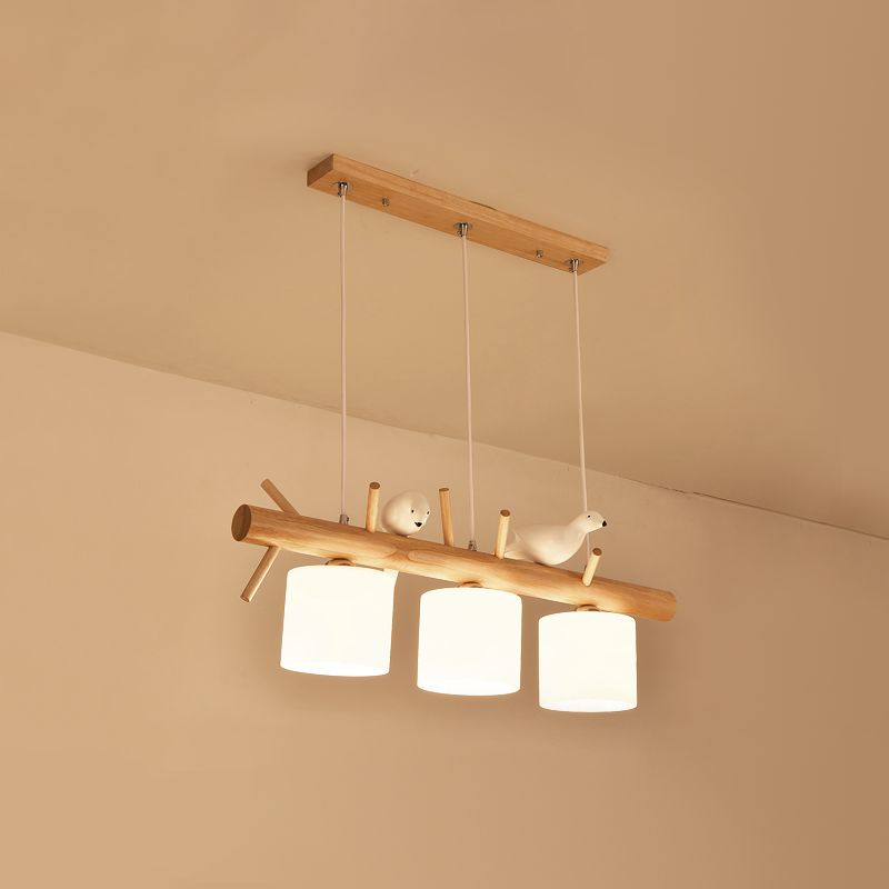 Luces de isla de cilindro de estilo contemporáneo luces colgantes de la isla de vidrio blanco