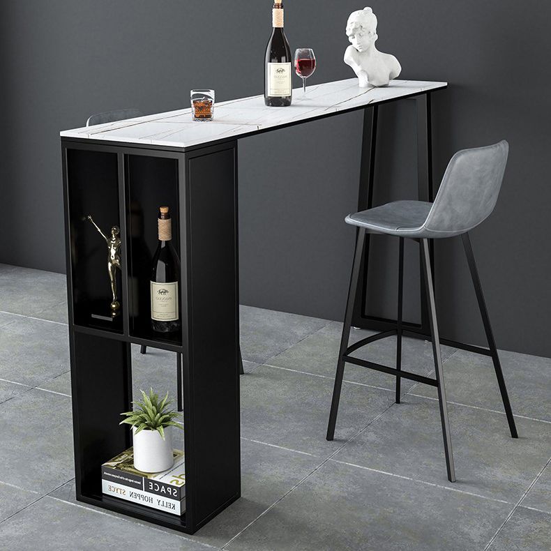 Rectangular Stone Bar Table Contemporary Bistro Table with Storage
