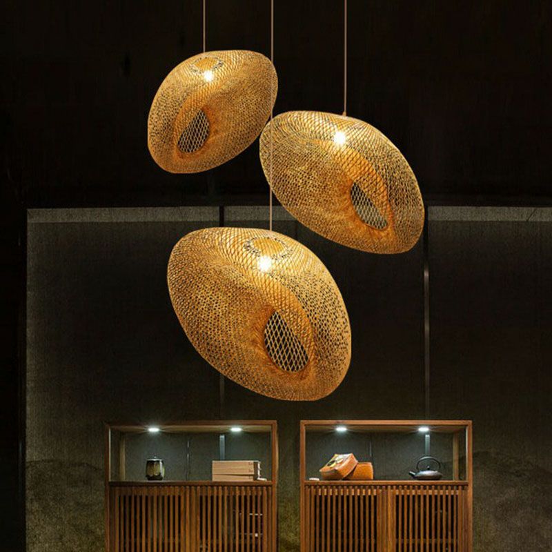 Handmade Restaurant Suspension Light Bamboo 1-Light Simplicity Pendant Light in Wood