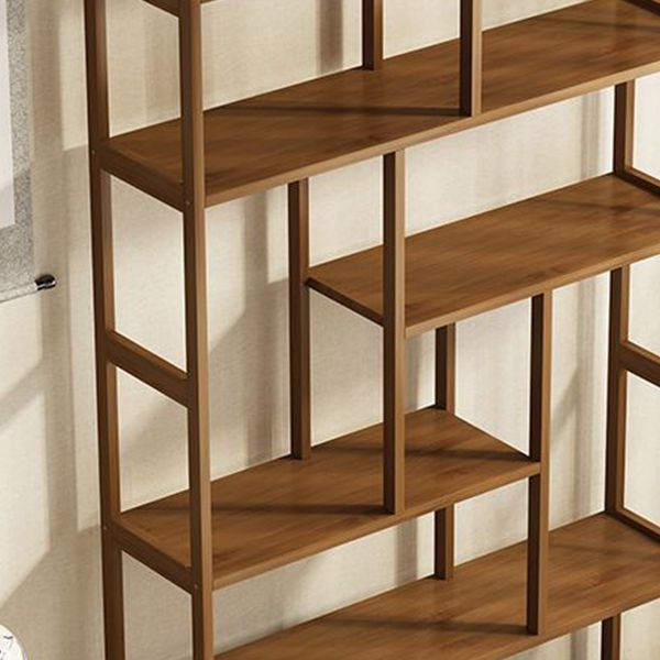 Contemporary Brown Etagere Book Shelf Open Vertical Bookshelf with Drawers