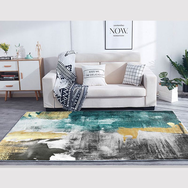 Blue Tone Simplicity Area Carpet Polyester Color Gradient Indoor Rug Easy Care Carpet for Bedroom