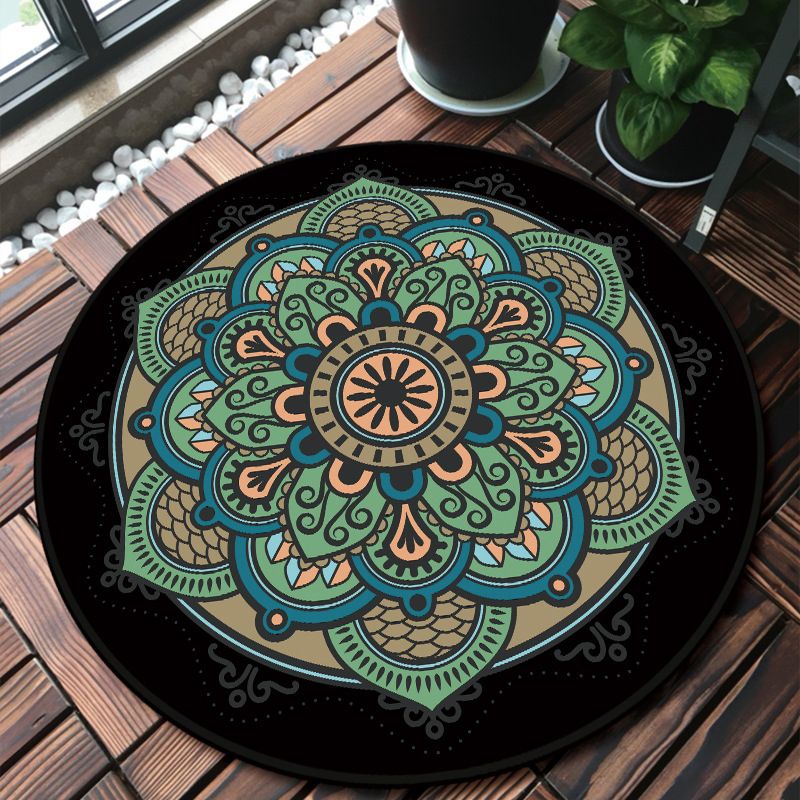 Classy Multicolor Mandala Rug Polypropylene Moroccan Carpet Stain Resistant Machine Washable Anti-Slip Area Rug for Door