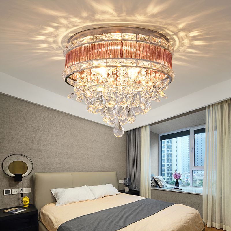 17 "/20" Breed Modernist 6 Lichten Spoellamp Helder Kristal Teardrop Plafond Licht Profiel