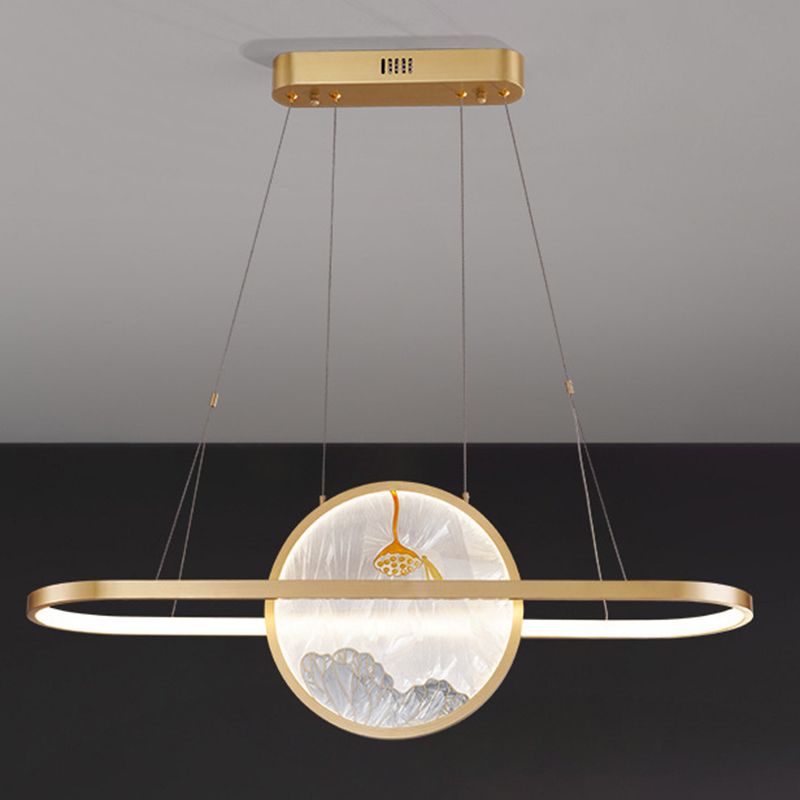 Chinese Style Gold Round Linear Island Pendant Lighting LED Metal Island Ceiling Light for Living Room