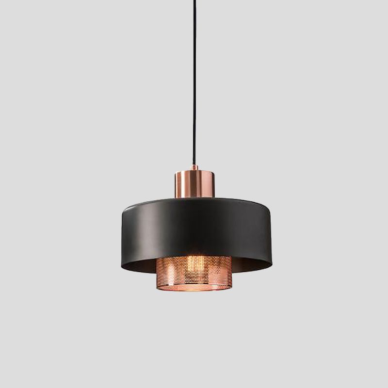 Pendulum Pendulum Pendulum Light Metal Tapa de mediados del siglo 1 Posteo colgante de oro negro y rosa con pantalla de red en el interior