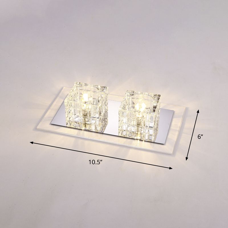 Rectangular Flush Ceiling Light Contemporary Crystal Block Corridor LED Flush Mount Lighting in Clear