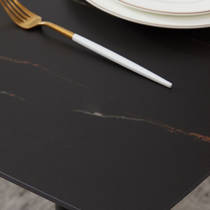 Industrialstil Sintered Stone Tisch schwarz 4 Beine Basis Rechtecktisch für Zuhause