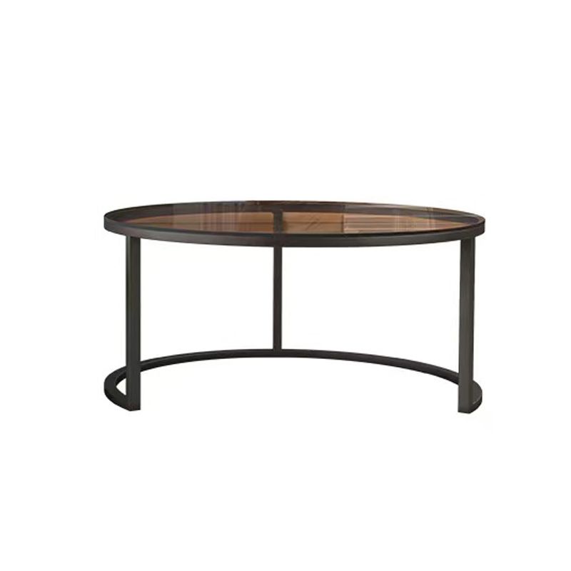 Frame Base Coffee Table Modern Round Glass Cocktail Table - 17.7"