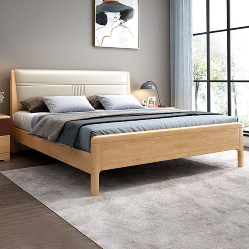 Natural Contemporary Panel Bed Wood and Upholstered Standard Bed Upholstered Headboard