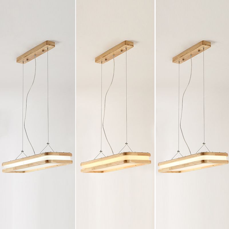 Modern Wood Pendant Light Geometric Shape Island Light with Acrylic Shade for Living Room