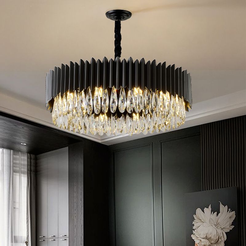 Schwarzer Anhänger Licht moderner Stil Metallkristall Kronleuchter Licht für Wohnzimmer