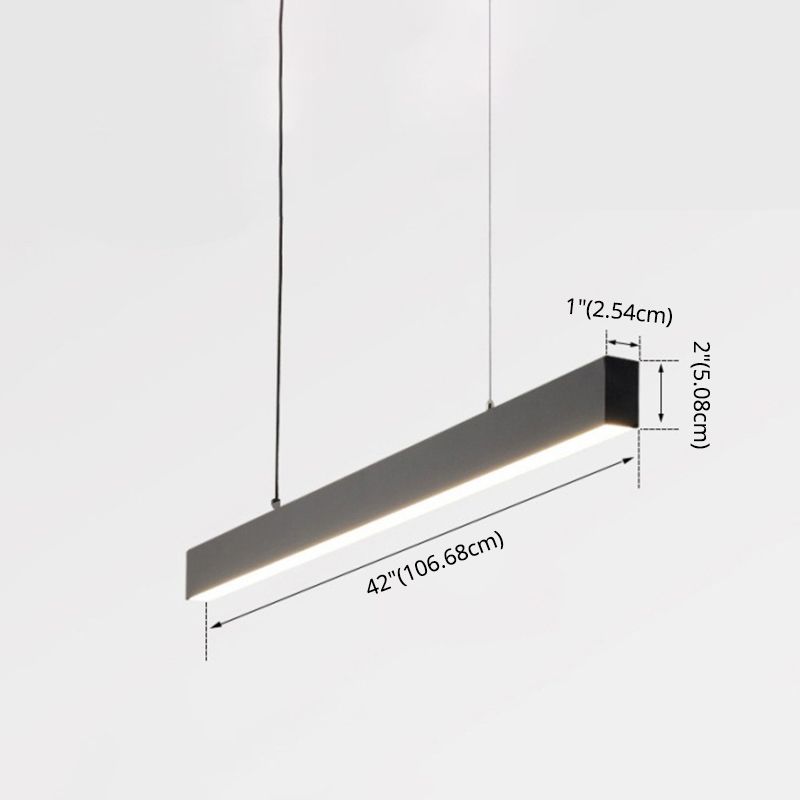 Matte Black Rectangular Island Lighting Simplicity Metal LED Hanging Light for Dining Room