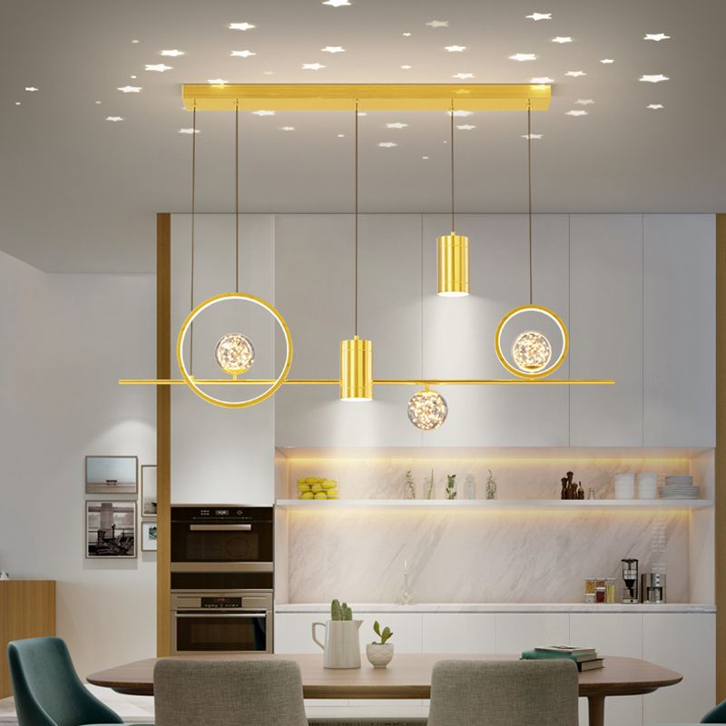 Zeitgenössisches Insel Licht Geometrisches Metall 7-Licht-Insel Deckenleuchte