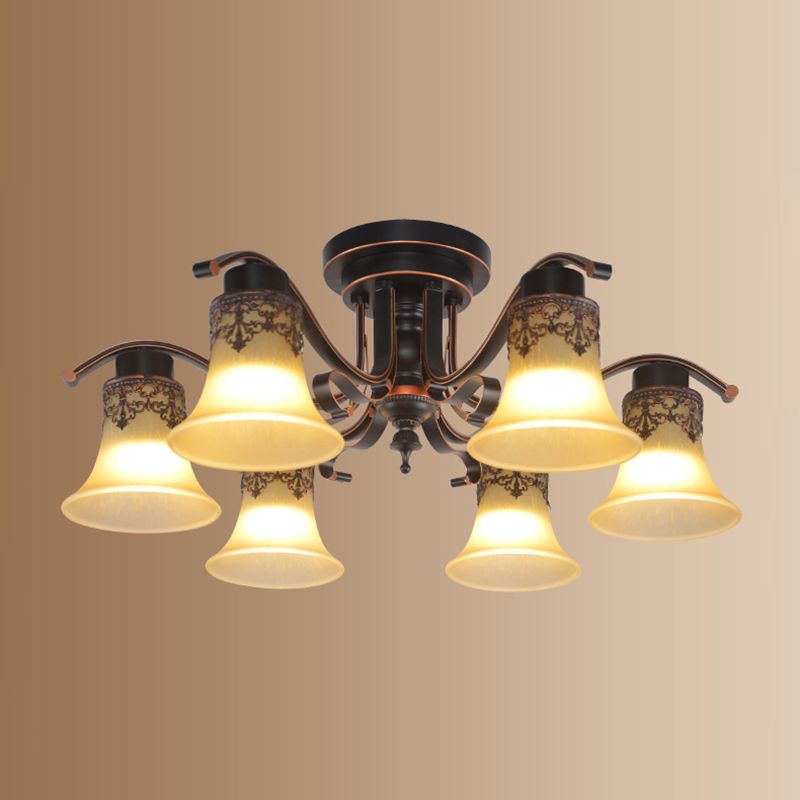 Decorative Bell Flush Lightture Glass Flush Mount Lights en noir pour le salon