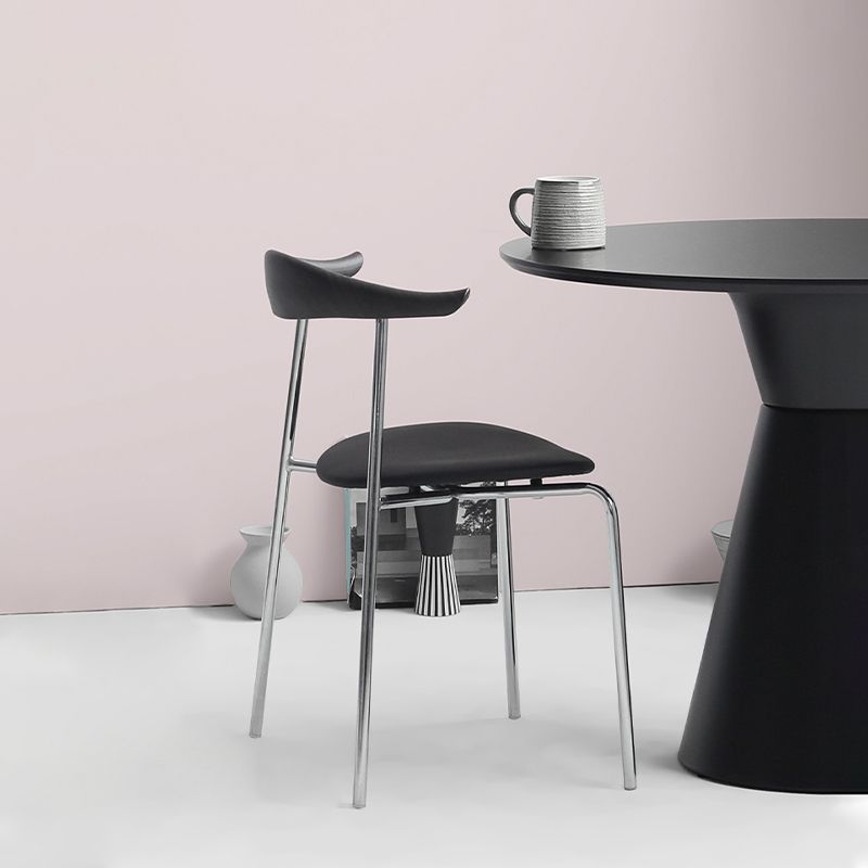 Modern Style Upholstered Armless Chair Leather Dining Chair with Metal Base