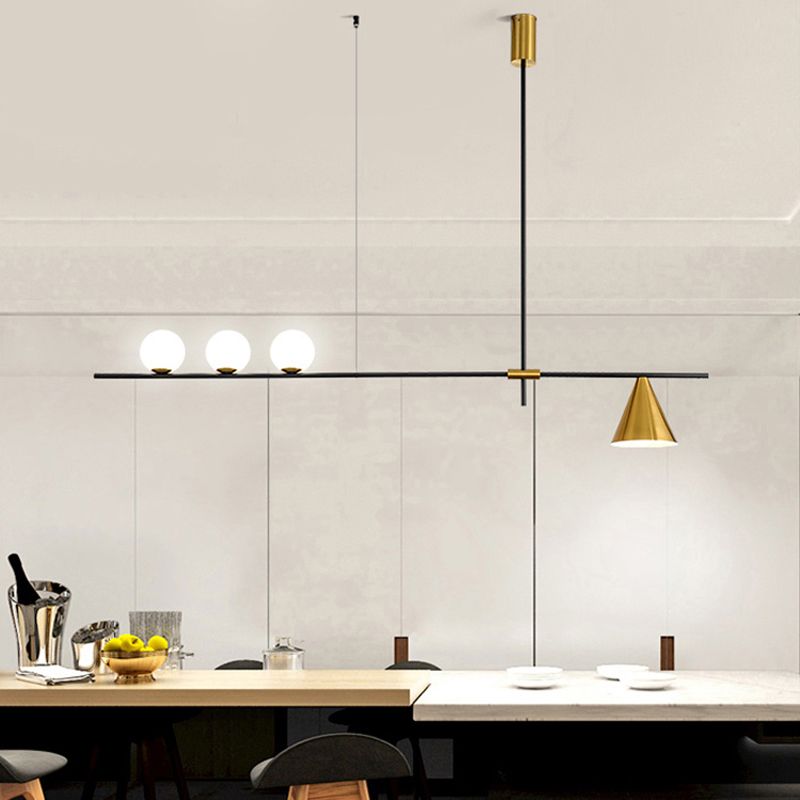 Modern Simple Iron Hanging Lamp Strip Shape Island Light Fixture for Dining Table