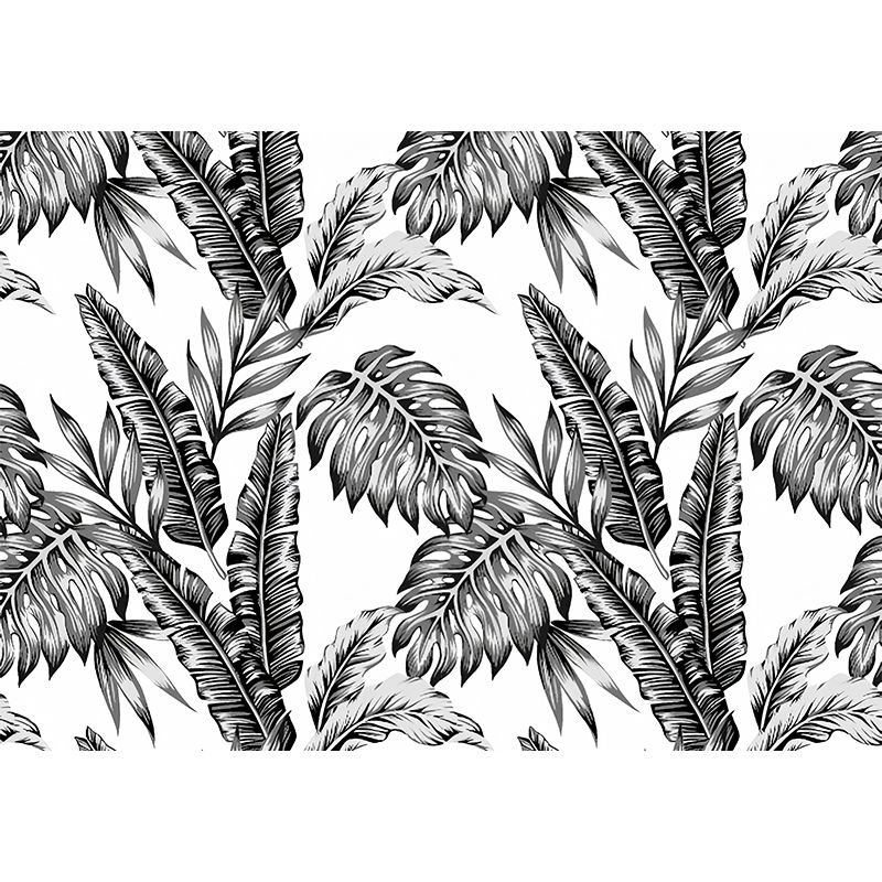 Full Size Minimalist Wall Decor in Black and White Tropical Leaves Mural Wallpaper, Made to Measure