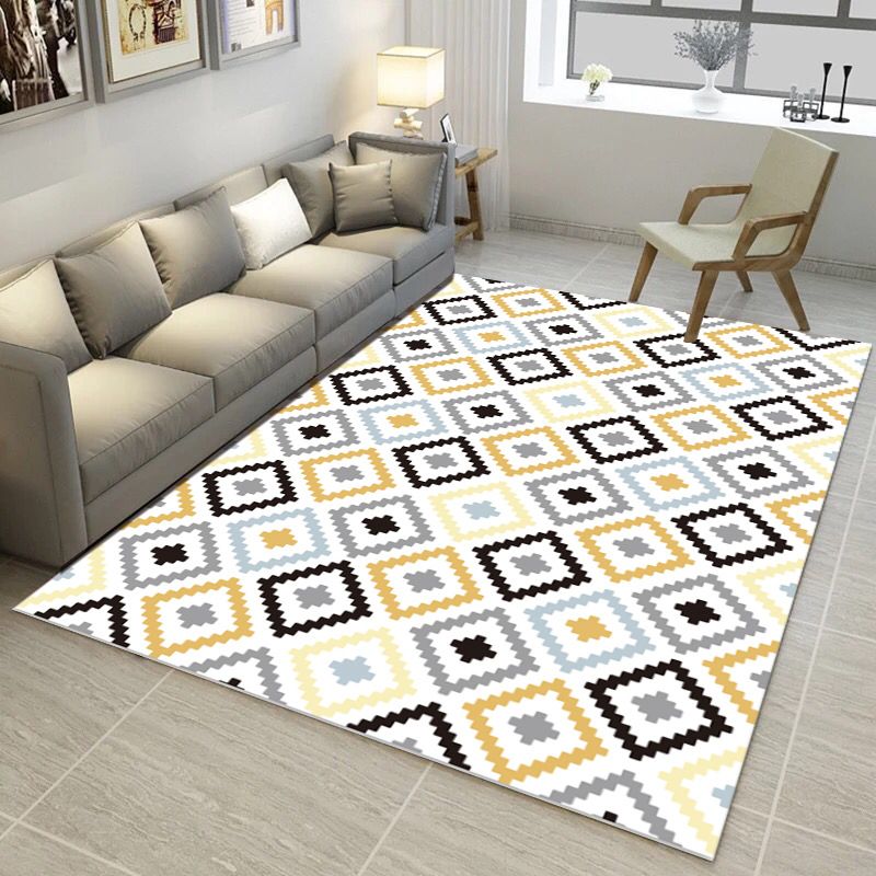 Bold Multi Color Matrix Rug Polyester Modern Area Carpet Non-Slip Pet Friendly Stain Resistant Rug for Living Room