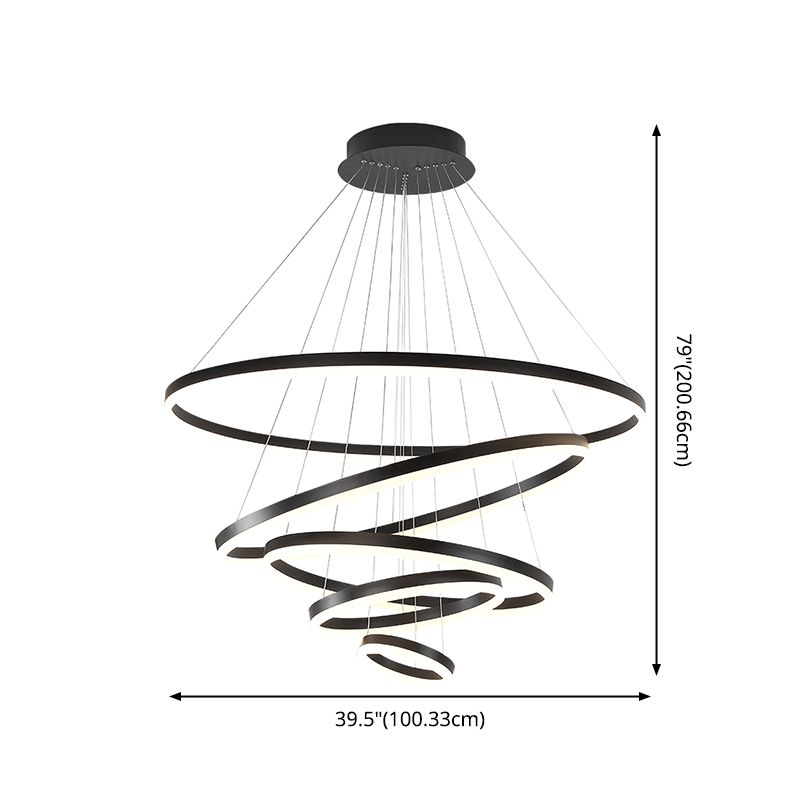 Modern Black Chandelier Multiple Rings Pendant Lighting Metal Chandelier