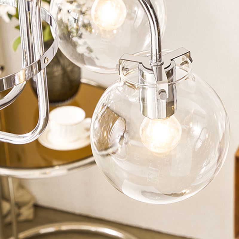 Modern Silver Ceiling Hung Fixture Global Clear Glass Down Lighting Pendant