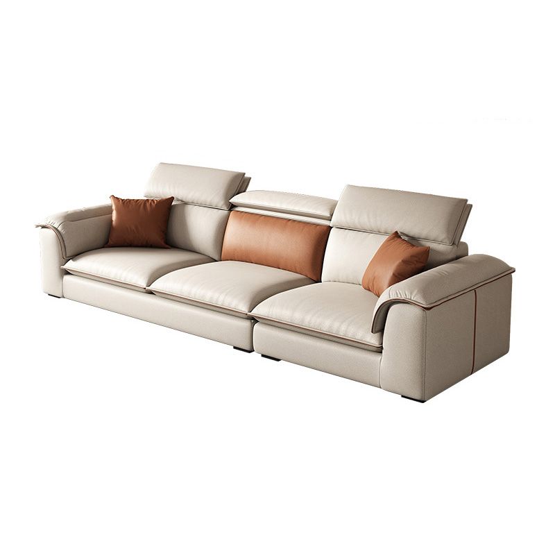 Beige Faux Leather Sectional Sofa Stain-Resistant Sofa for Living Room