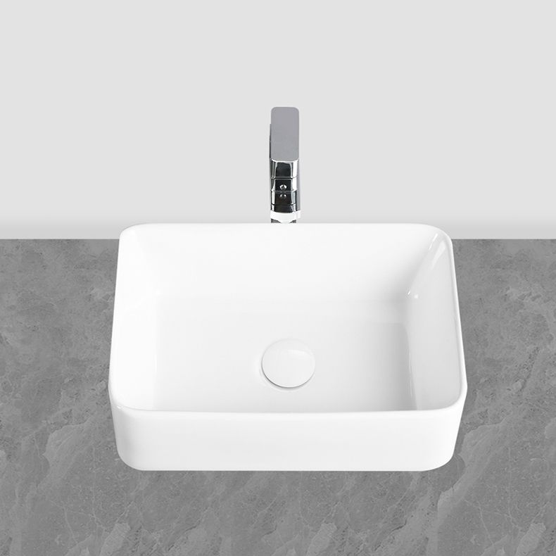Modern Vessel Bathroom Sink Round Porcelain with Overflow Vessel Lavatory Sink