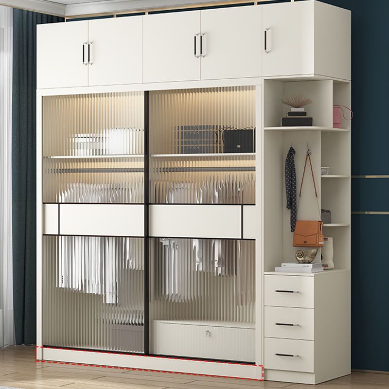 Modern White Wardrobe with Glass Doors Bedroom Cabinet with Sliding Doors