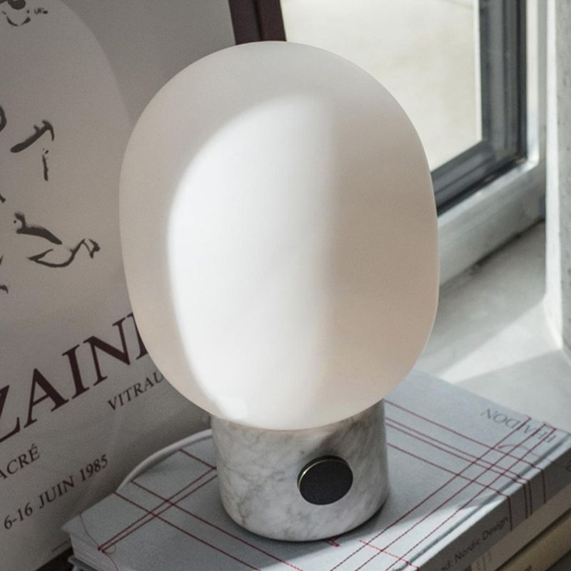 Wit glas langwerpig taaklicht Modernisme 1 kop kleine bureaubramp met marmerbasis