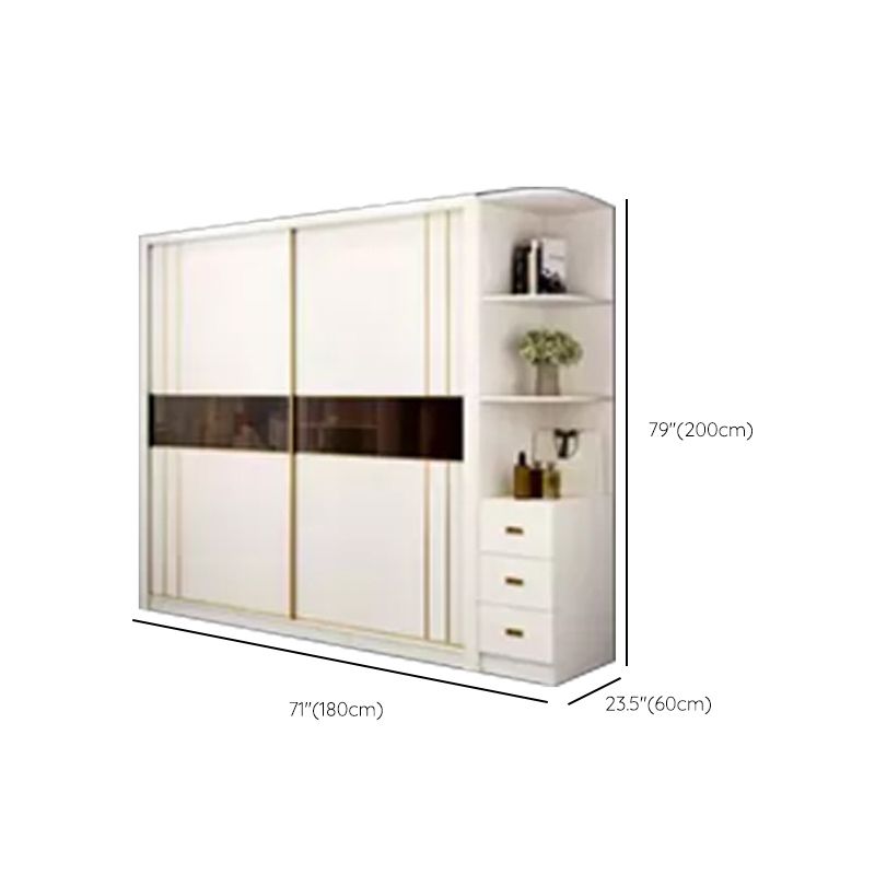 Sliding Wardrobe Armoire White Wardrobe Cabinet with Garment Rod
