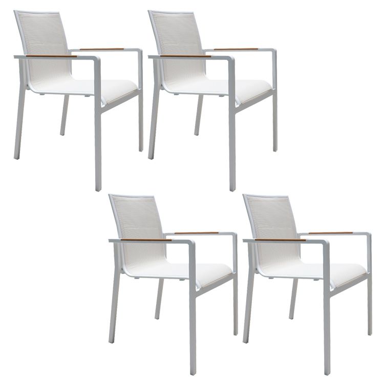 Contemporary White Outdoors Dining Chairs with Fabric Back Stacking Chairs