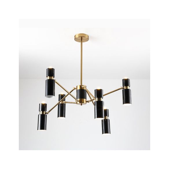 Cylinder Hanging Lamp Nordic Metal Up and Down Black Chandelier Light for Living Room
