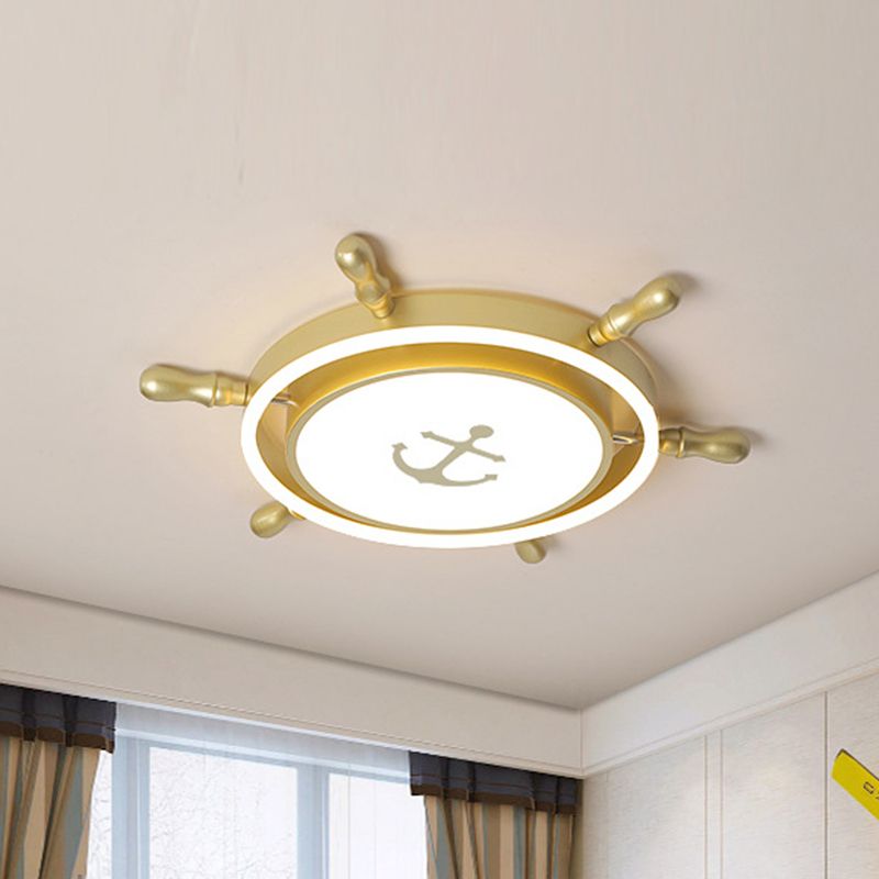 Mediterranean Style Flush Mount Ceiling Light Children's Room Boys and Girls Bedroom Study Kindergarten Cute Cartoon Pirate Ship Rudder LED Lamps