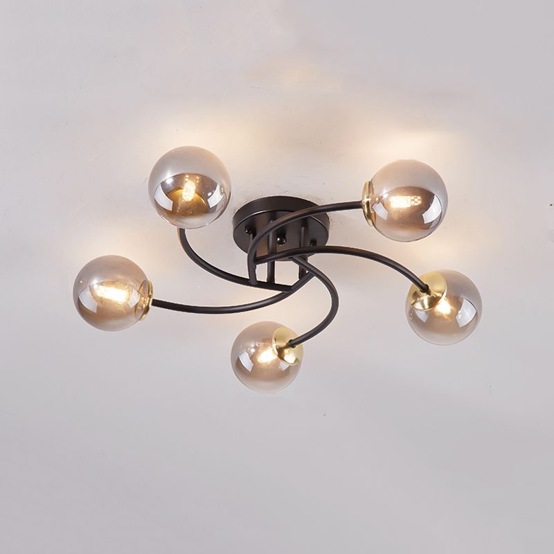 Simplicity Ball Shape Semi Flush Mount Lighting Glass Bedroom Semi Flush Ceiling Light