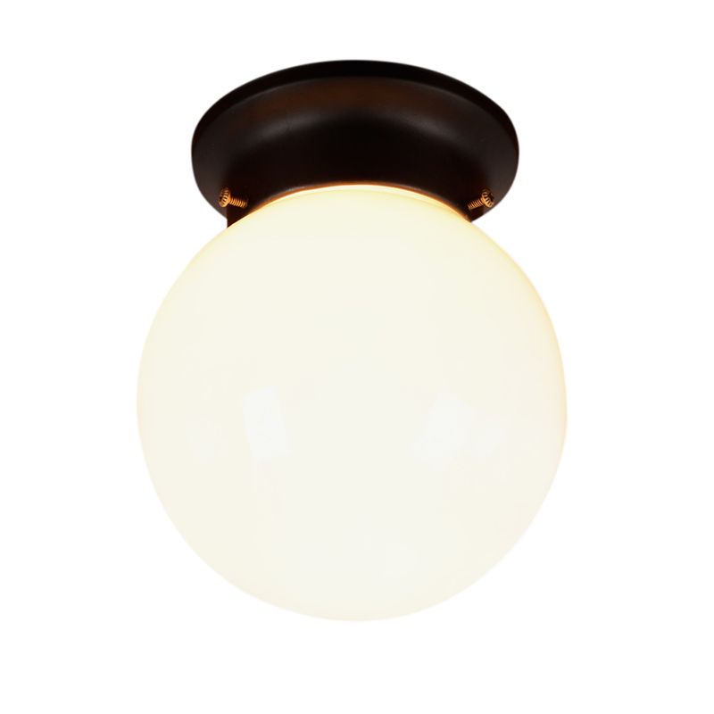 One Light Globe Flush Mount Black/Clear Industrial Ribbed/Opal/Prismatic Glass Lighting Fixture, 6"/6.5" Wide