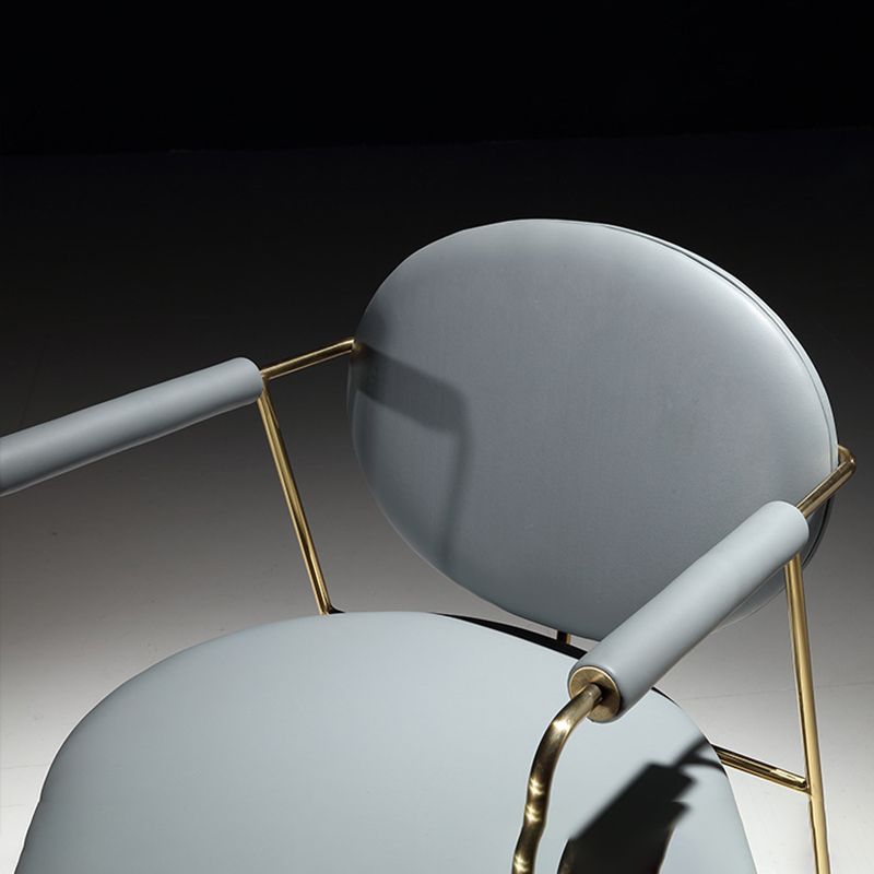 Glam Arm Chair Leather Dining Chair with Gold Frame for Home