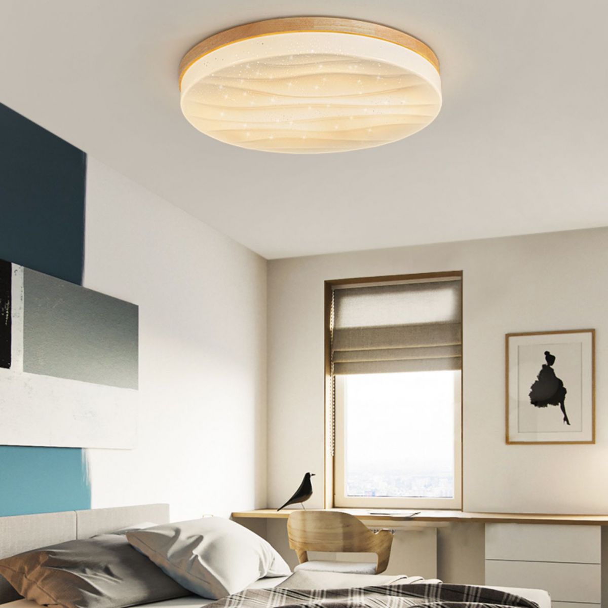 Log Color Circular LED Flush Mount in Modern Creative Style Wooden Ceiling Fixture for Bedroom
