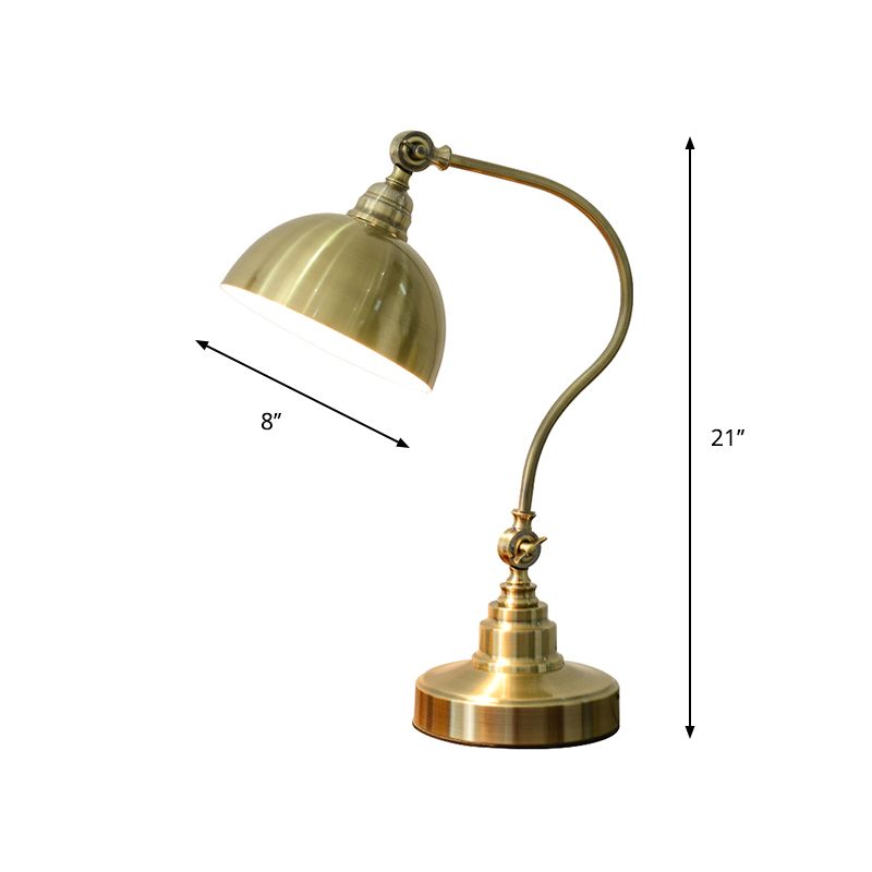 Metal Antique Gold Night Lamp Bowl Towe 1 Bulbo Vintage Table Light con junta ajustable y brazo curvo