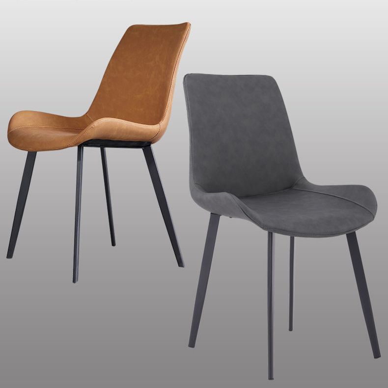 Faux Leather Dining Chairs Modern Style Side Chair with Black Legs