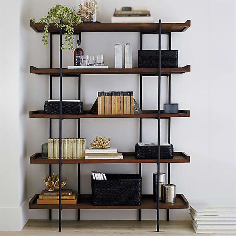 Industrial Style Open Bookshelf Etagere Shelf Bookcase with Rectangular Shelves