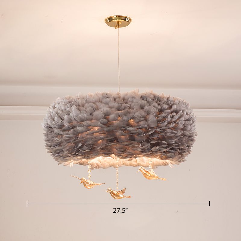 Feather Nest Shaped Chandelier Minimalism Pendant Light Fixture with Crystal Bird Decor