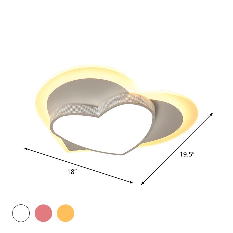 Macaron Loving Heart Flush Light Acrylic LED Bedroom Ceiling Flush Mount in White/Pink/Yellow